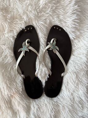 Vintage Italian Starfish Rhinestone Leather Sandals (Made in Italy) 🧚🏼‍♀️